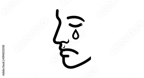 Sad Face Crying Tear Drop Line Art Icon