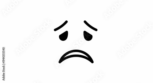 Sad Face Emoji Drawing, Simple Black and White Illustration of Unhappy Emotion