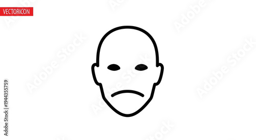 Sad Face Icon, Unhappy Emotion, Negative Feeling, Human Expression, Simple Line Art