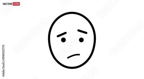 Sad Face Icon, Unhappy Emotion, Simple Line Art Emoji, Negative Feeling