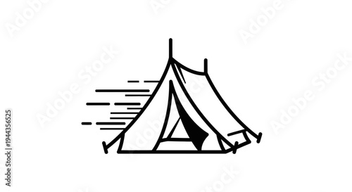 Minimalist Line Art Tent Icon with Motion Lines