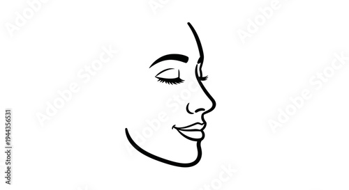 Minimalist Line Art Portrait of a Woman's Face in Profile, Eyes Closed