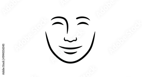 Minimalist line drawing of a happy smiling face with closed eyes, conveying joy and positivity.