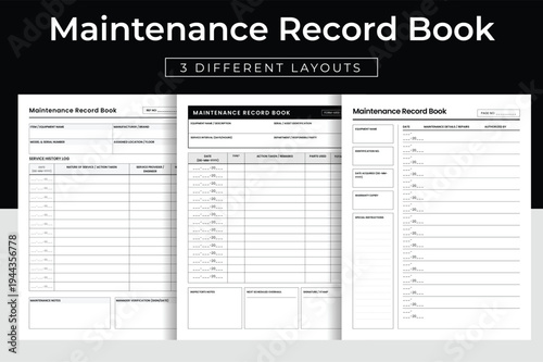 Tableau sur toile Maintenance Record Book Printable Vector Illustration Equipment Service History