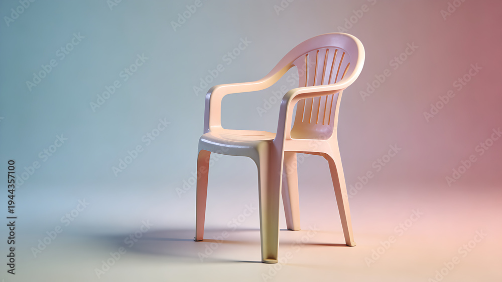 Fototapeta premium decade. Vintage pastel plastic chair in a retro 70s design, presented in a minimalist side view. lifestyle magazines.