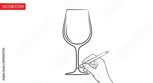 Hand Drawing Wine Glass with Pencil, Creative Concept, Artistic Sketch