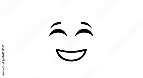 Happy Face Emoji Icon, Simple Line Art, Joyful Expression, White Background