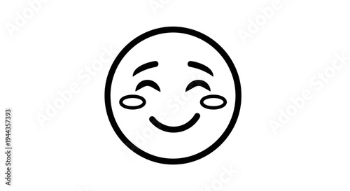 Happy Face Emoji, Smiling Face with Smiling Eyes, Blush, Joyful Expression, Simple Line Art