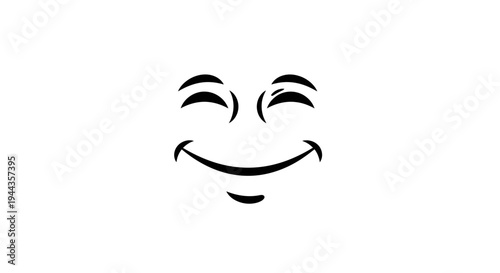 Happy Face Emoji, Joyful Expression, Smiling Eyes, Positive Emotion, Cartoon Style