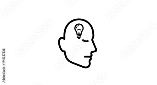 Human Head Silhouette with Glowing Light Bulb Idea Symbol Inside