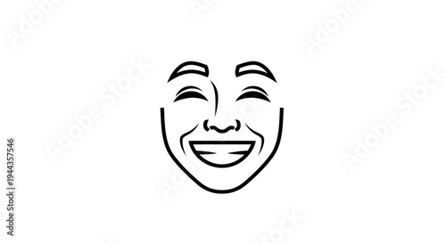 Joyful Face Outline Icon, Expressive Smile, Happiness Symbol, Vector Art