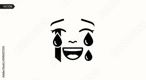 Joyful Crying Face Emoji Icon: Tears of Laughter, Happiness, Emotion, Expression