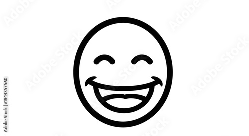 Joyful Laughing Face Emoji Icon - Black and White Simple Line Art