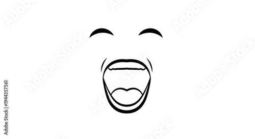 Joyful Laughing Face Outline, Open Mouth, Closed Eyes, Expressive Emotion
