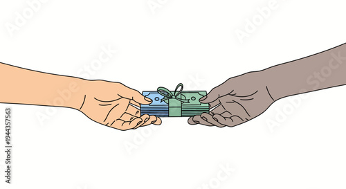 Hands exchanging money bundle