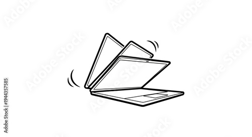 Laptop Opening or Closing, Hand Drawn Sketch Animation Style, Technology Concept