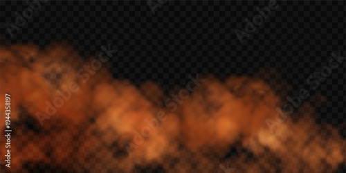 Orange space nebula with glowing stardust and shining stars. Abstract orange smoke cloud and magical fog texture for atmospheric fire overlay designs.