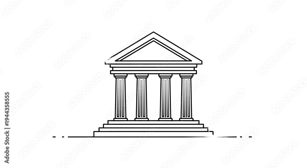 Fototapeta premium Classical Greek Temple Facade with Columns and Pediment, Architectural Outline