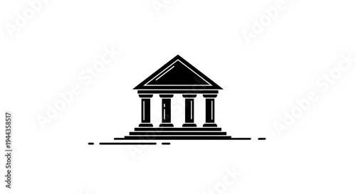 Classic Bank Building Icon with Columns and Pediment, Minimalist Vector Art