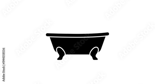 Classic Bathtub Silhouette Icon, Vintage Clawfoot Tub, Bathroom Fixture Vector