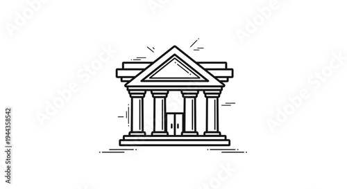 Classic Greek Temple Icon with Columns and Pediment, Minimalist Line Art
