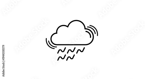 Cloud with rain icon, weather forecast symbol, simple line art illustration