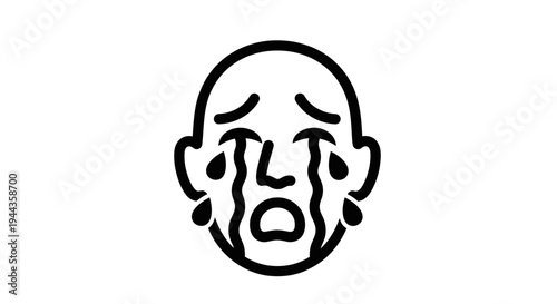 Crying Face Icon, Sadness Emotion, Tears Dropping, Distress and Despair