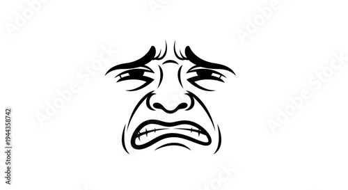 Distressed Face Expression, Grimace, Discomfort, Pain, Negative Emotion, Cartoon Style