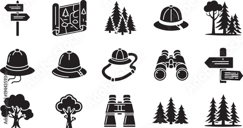 Forest Ranger Icons and Symbols for Navigation and Safety