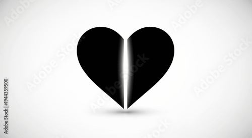 Broken Black Heart Symbol with Light Gap, Symbolizing Sadness, Pain, or Separation