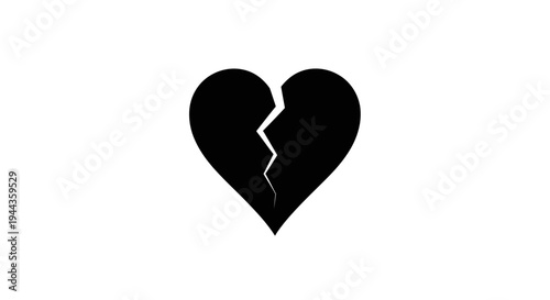 Broken Heart Icon Black Silhouette Isolated on White Background, Symbol of Sadness and Loss