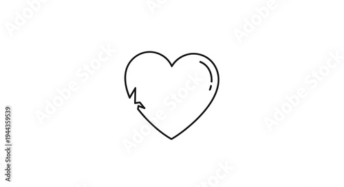 Broken Heart Icon Outline, Symbol of Sadness, Love Loss, Emotional Pain, Simple Vector Art