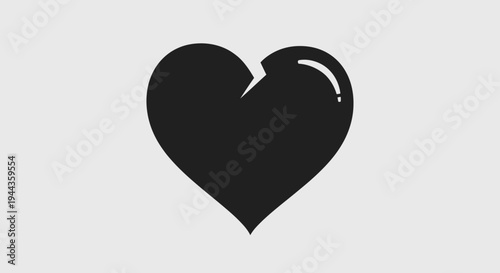Broken Heart Icon Symbol, Black Silhouette on Gray Background, Love Loss Concept