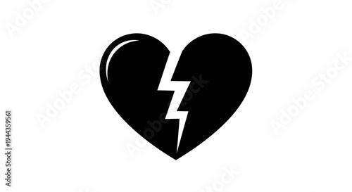 Broken Heart Icon Symbol, Symbolizing Sadness, Heartbreak, and Relationship Problems