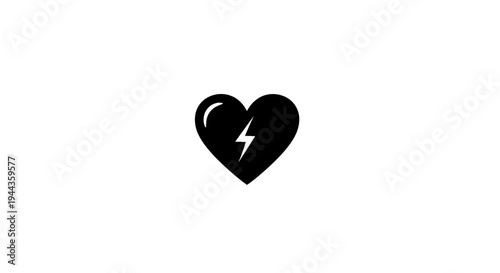 Broken Heart Icon with Lightning Bolt Symbol, Symbolizing Heartbreak and Sadness