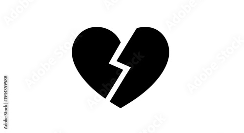 Broken Heart Icon, Symbol of Love Loss and Sadness, Vector Graphic