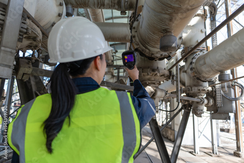 Fotografía Engineer performs industrial monitoring with a thermal camera on high voltage gas insulated equipment, supporting heat inspection, safety, reliability, and diagnostics