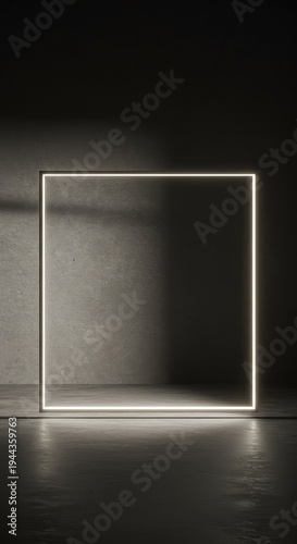 Dramatic geometric shadow falling across a concrete surface, leaving a bright, empty, rectangular space perfect for text overlay or design elements ,subtle ,atmosphere ,void