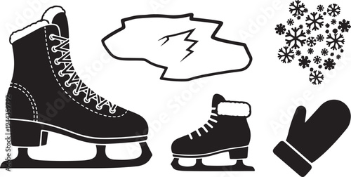Ice Skating Essentials Isolated on White Background Illustration Set