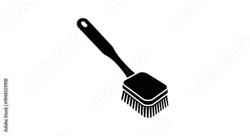 Black grill brush icon, cleaning tool for barbecue, isolated on white background, vector illustration