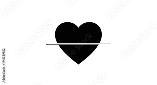 Black Heart Cut in Half by Horizontal Line, Symbolizing Broken Heart or Division
