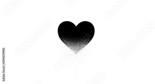 Black Heart Dissolving into Particles on White Background