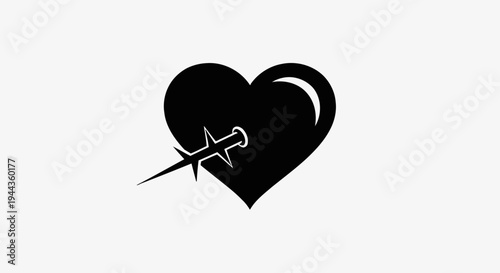 Black heart pierced by a thorn, symbol of pain, heartbreak, and suffering