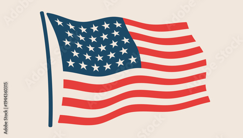 American flag, USA symbol. United States flag with stars and stripes. Patriotic American flag for USA national holidays. United States of America national USA symbol. Vector Illustration