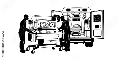 Neonatal Transport Incubator Ambulance Equipment Silhouette