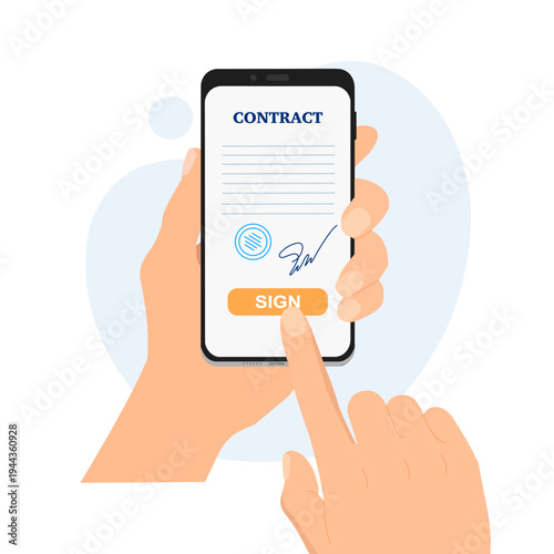 Electronic signature on smartphone, signing online contract document