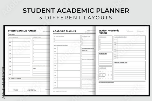 Student Academic Planner Vector Illustration, Printable Daily School Study Organizer, Homework Assignment and Lecture Schedule Interior Template