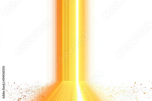 Abstract image of a bright, vertical golden light beam against a white background