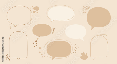 Boho Speech Bubbles, Minimalist Conversation Icons, Abstract Shapes, Cream and Beige