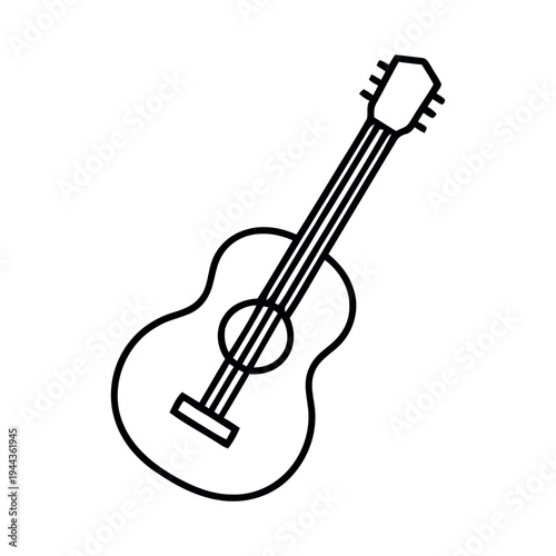 Simple vector line icon of an acoustic guitar. Minimalist musical instrument illustration on white background for creative design projects.